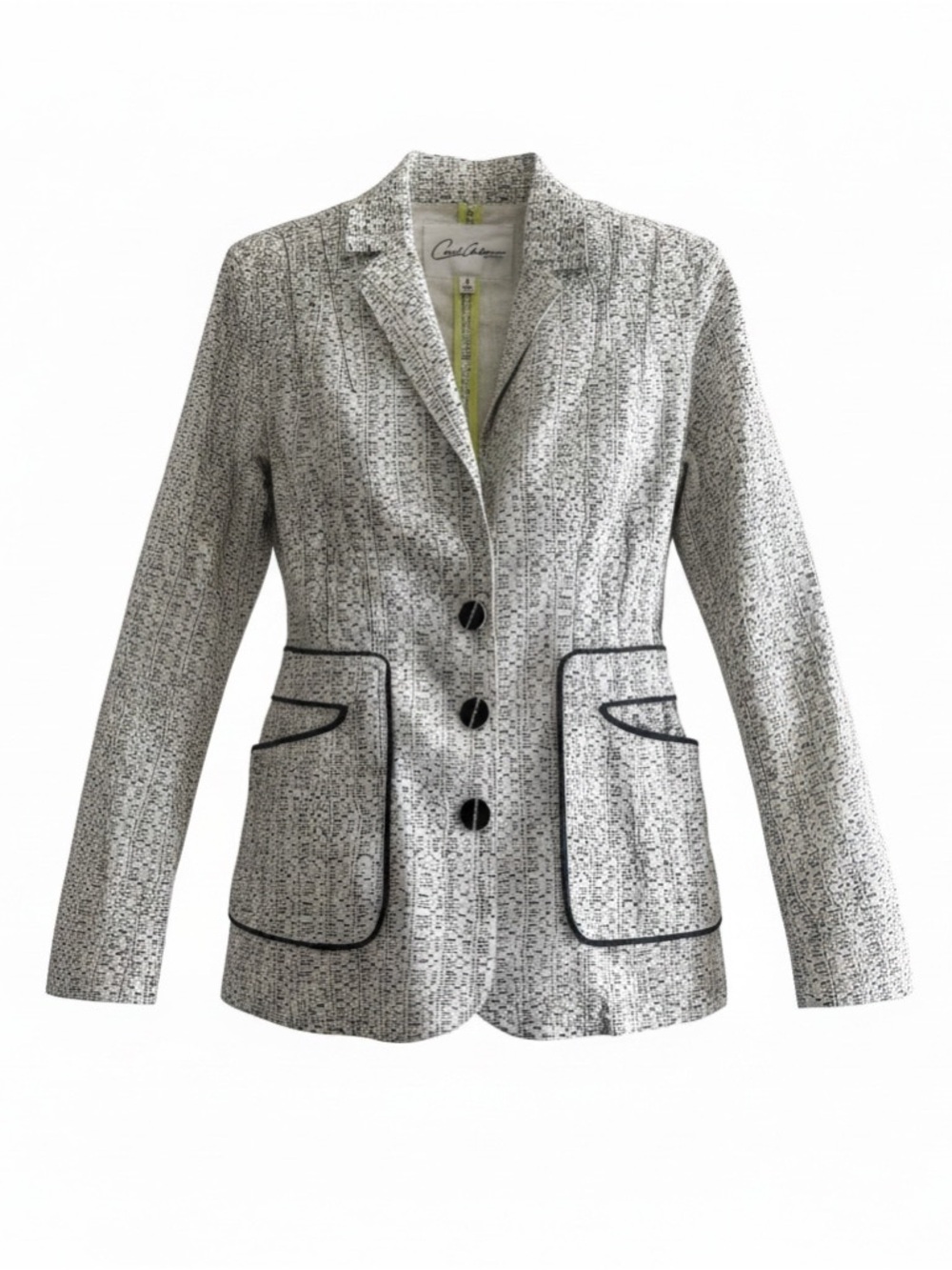 Tailored White Textured Blazer with Black Trim